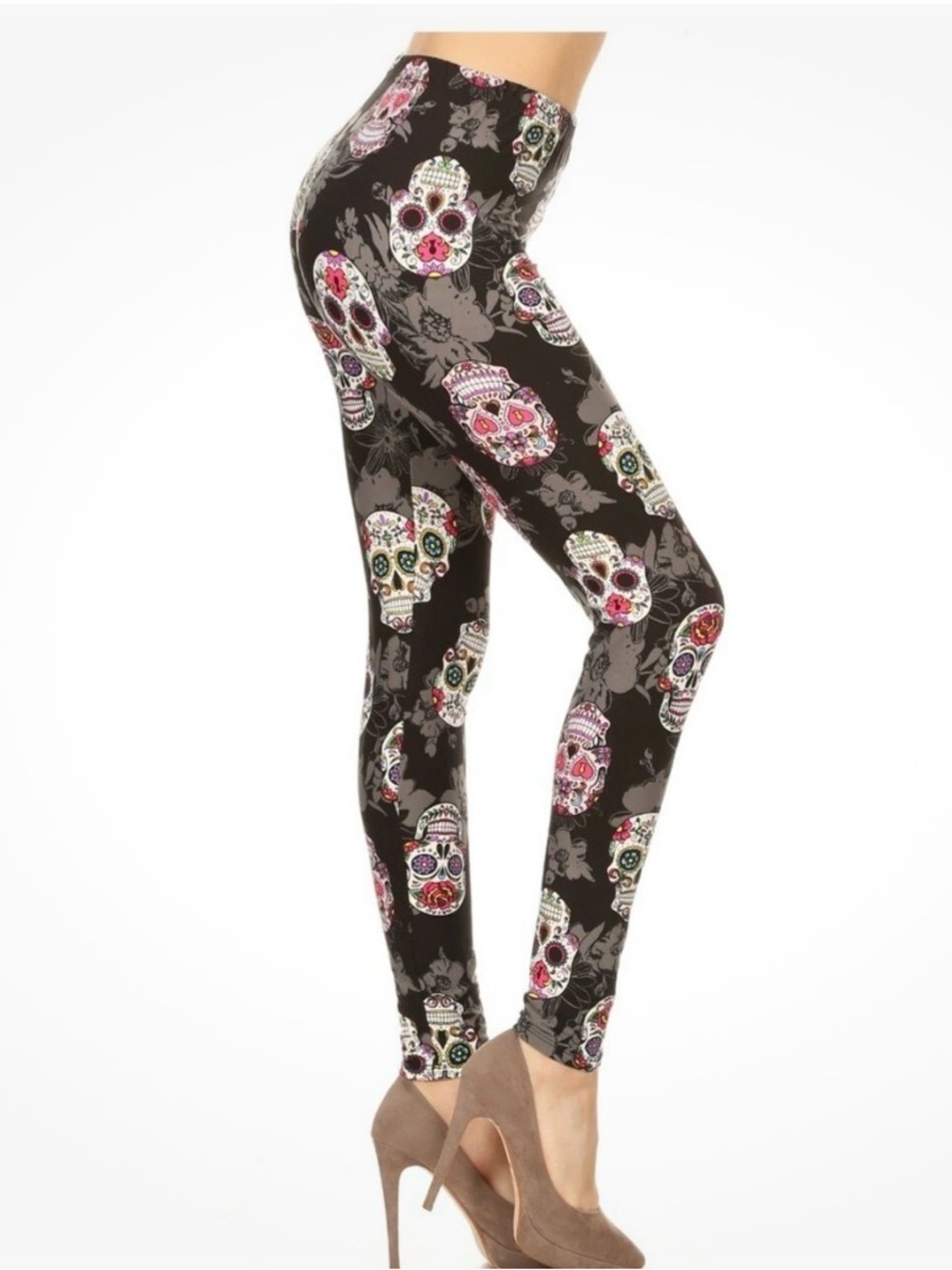 Leggings Depot Black Sugar Skull & Rose Print Leggings